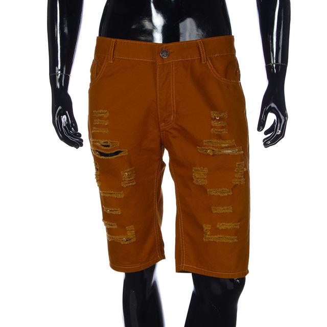 Men's Casual Jeans Destroyed Knee Length Hole Ripped Pants #1