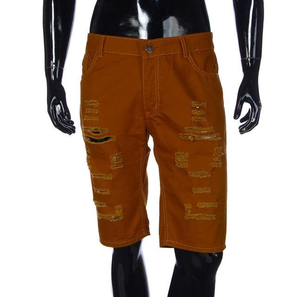 Men's Casual Jeans Destroyed Knee Length Hole Ripped Pants #1