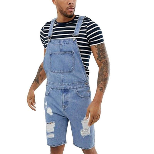 WENYUJH Summer Fashion Men Ripped Jeans Jumpsuits Shorts Street Style Distressed Denim Bib Overalls Mens Casual Suspender Pant