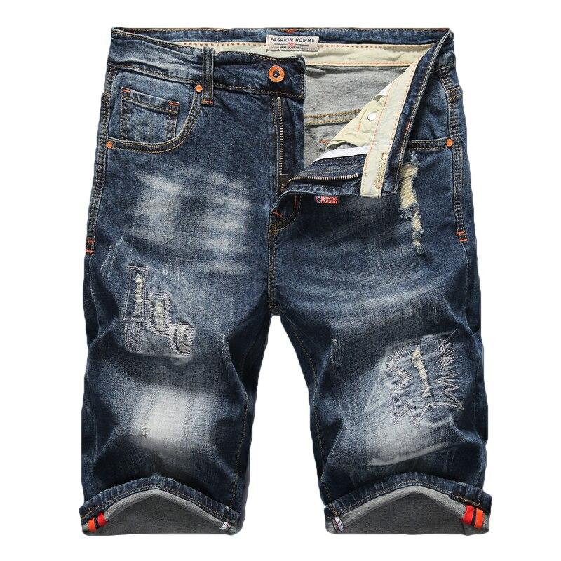 2019 Summer New Men's Stretch Ripped Jeans Shorts Fashion Casual High Quality Slim Fit Elastic Denim Shorts Male Brand Clothes