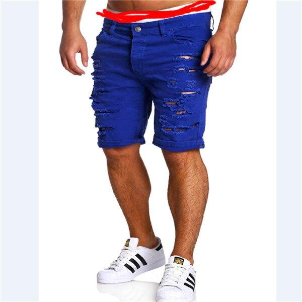 Trendy Men Retro Stretchy Skinny Distressed Short Knee Shorts Ripped Denim Male Knee Length Casual Shorts