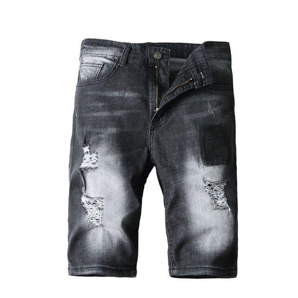 2019 New trend Personality Modis Men's Denim Shorts High street Hole Straight Five points Denim shorts Ripped jeans for men