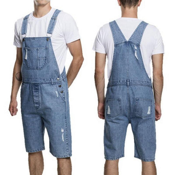NIBESSER 2018 Men's Denim Jumpsuit Casual Summer Denim Bib Pants Overalls Short Knee Length Hole Ripped  Loose Jeans Jumpsuits