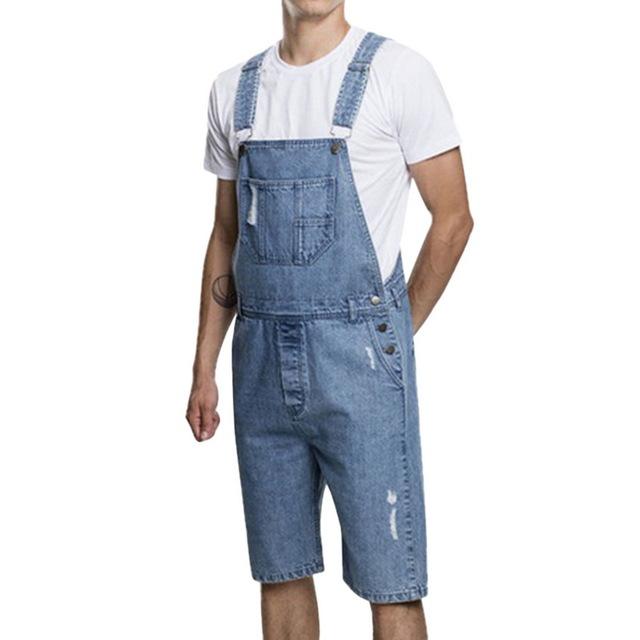 NIBESSER 2018 Men's Denim Jumpsuit Casual Summer Denim Bib Pants Overalls Short Knee Length Hole Ripped  Loose Jeans Jumpsuits