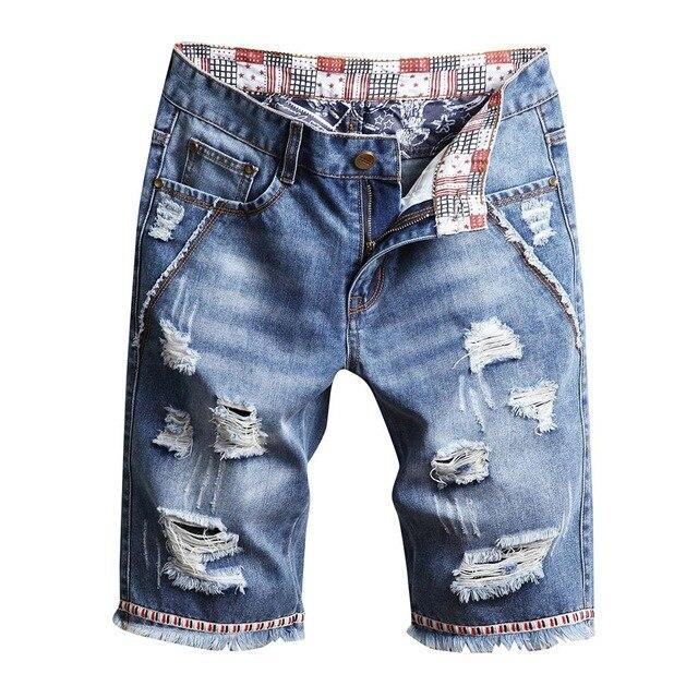Summer Ripped Denim Shorts Men Holes Distressed Sexy Short Jeans Broken Streetwear Korte Broek Heren Pantalones Cortos Hombre 1#