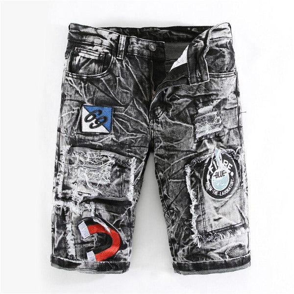 Men's Ripped Jeans Denim Shorts Distressed Embroidery Snowflake Washed Jeans Shorts Summer Brand Shorts for Male x133