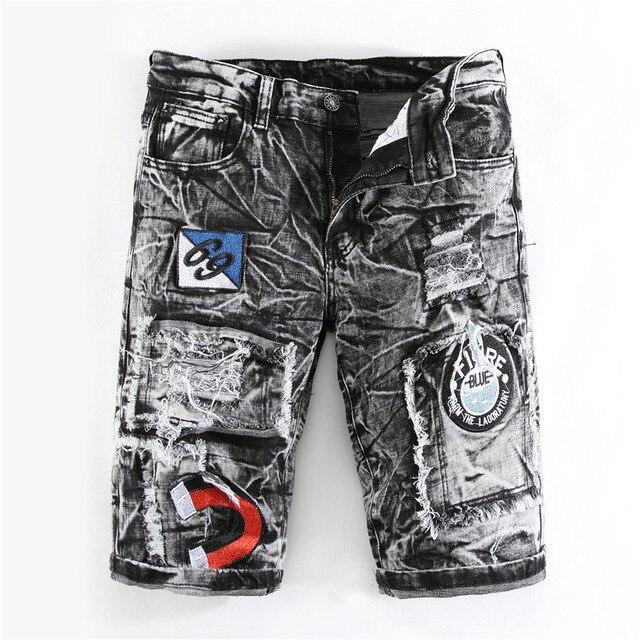 Men's Ripped Jeans Denim Shorts Distressed Embroidery Snowflake Washed Jeans Shorts Summer Brand Shorts for Male x133