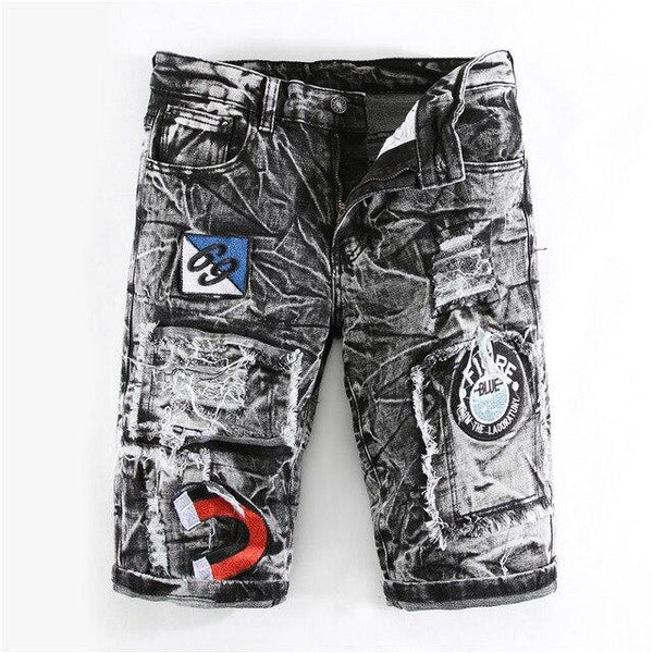 Men's Ripped Jeans Denim Shorts Distressed Embroidery Snowflake Washed Jeans Shorts Summer Brand Shorts for Male x133
