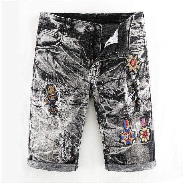 Men's Ripped Jeans Denim Shorts Distressed Embroidery Snowflake Washed Jeans Shorts Summer Brand Shorts for Male x133