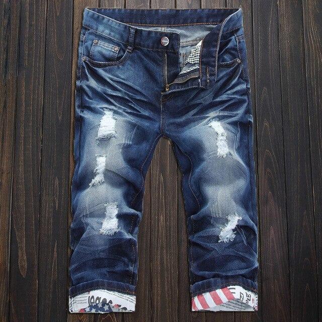 New Fashion Mens Ripped Short Jeans Brand Clothing Bermuda Summer 98% Cotton Shorts Breathable Denim Shorts Male