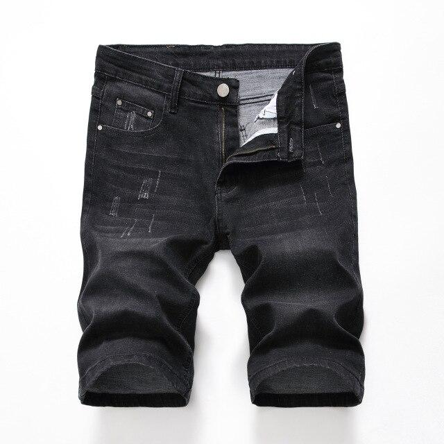 Summer Casual Shorts Men short Trousers Fashion Distressed Straight slim Denim Shorts Male Black ripped Jeans shorts knee length