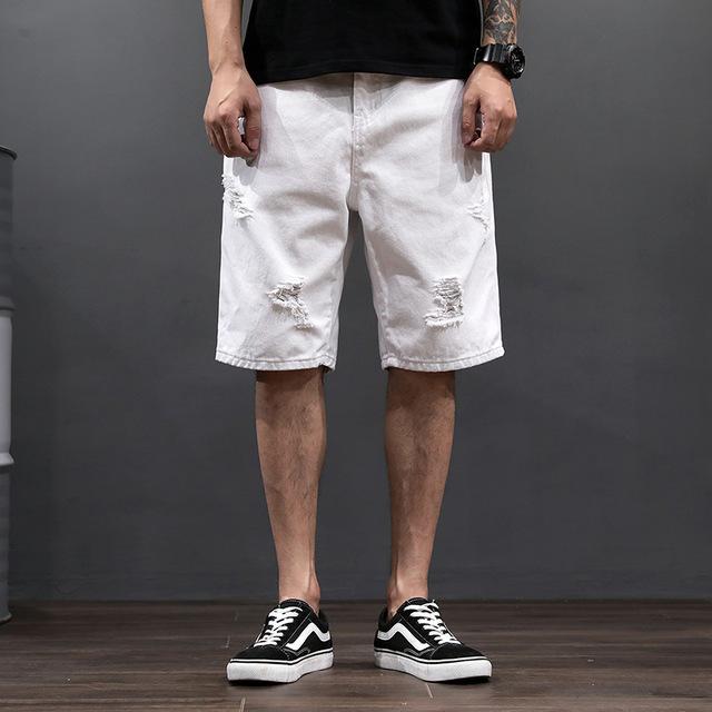 Summer New Arrival White Denim Shorts Mens Loose Ripped Hole Casual Jeans Shorts High Street Harem Jean bermuda homme Big size