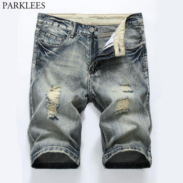 2018 New Fashion Ripped Jeans Shorts Men Summer Straight Wash Cotton Denim Shorts Mens Knee Length Bermuda Jeans Shorts Hommes