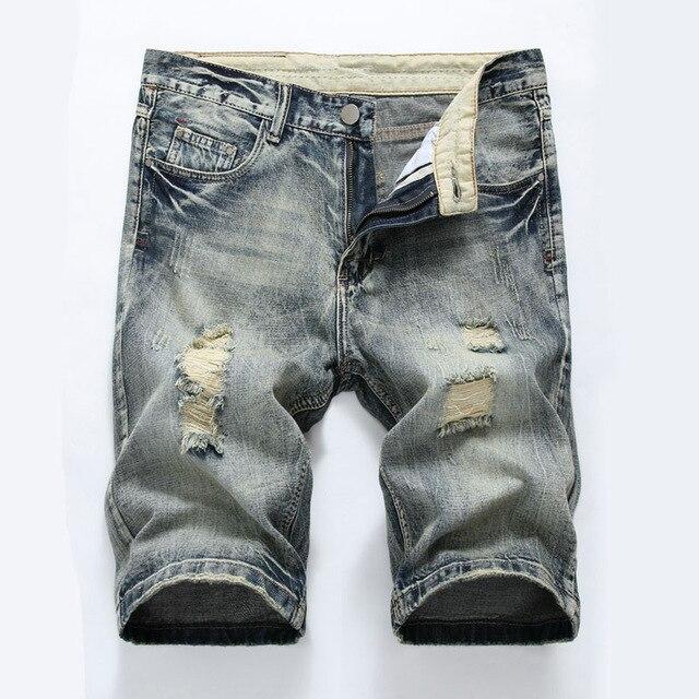 2018 New Fashion Ripped Jeans Shorts Men Summer Straight Wash Cotton Denim Shorts Mens Knee Length Bermuda Jeans Shorts Hommes