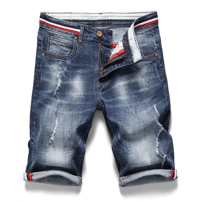 Summer New Men's Stretch Ripped Short Jeans Fashion Casual Slim Fit High Quality Elastic Distressed Hole Denim Shorts Men 28-40