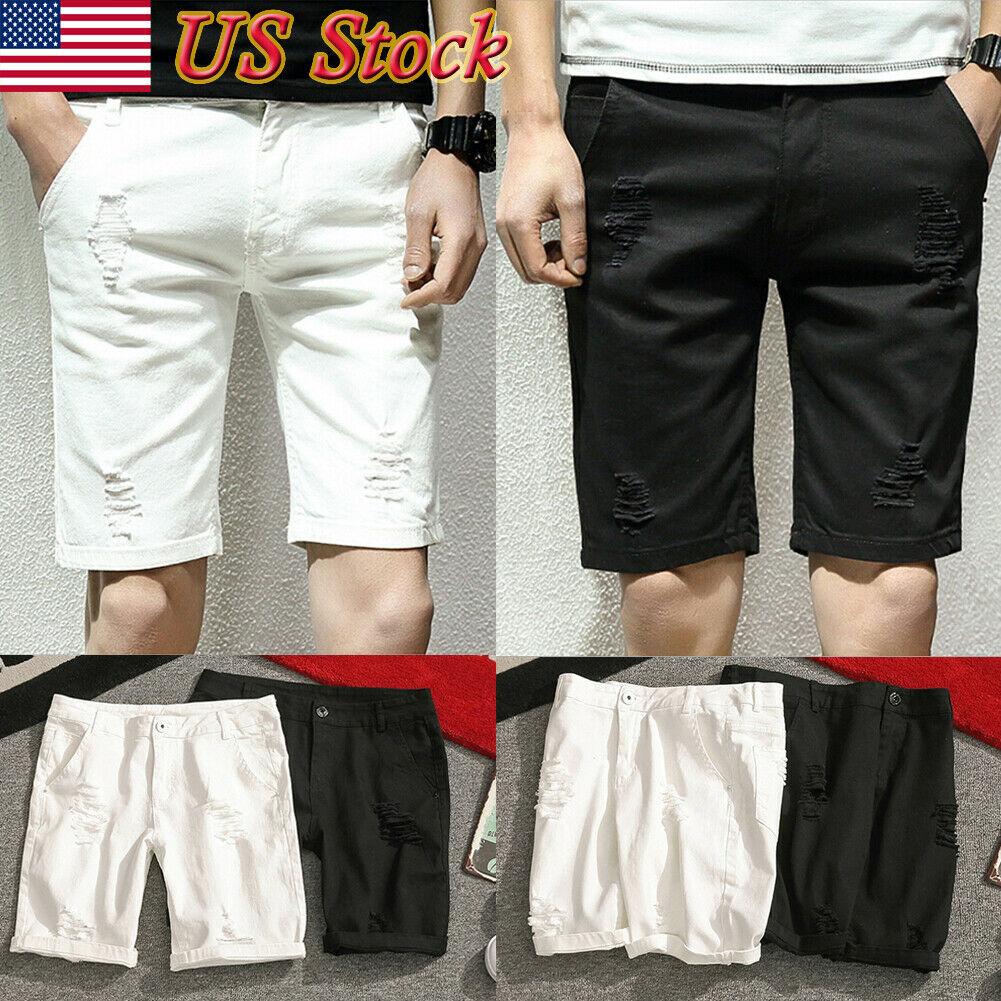 2019 Brand New Style Mens Denim Shorts Stretch Skinny Slim Distressed Ripped Repair Half Jeans