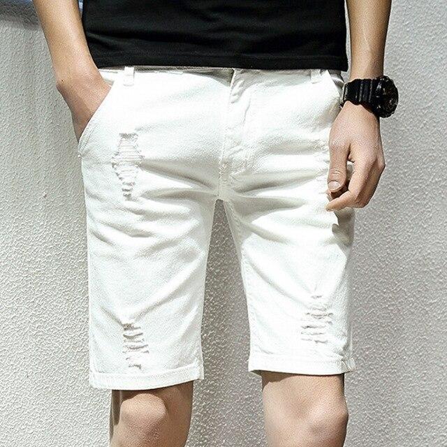 2019 Brand New Style Mens Denim Shorts Stretch Skinny Slim Distressed Ripped Repair Half Jeans