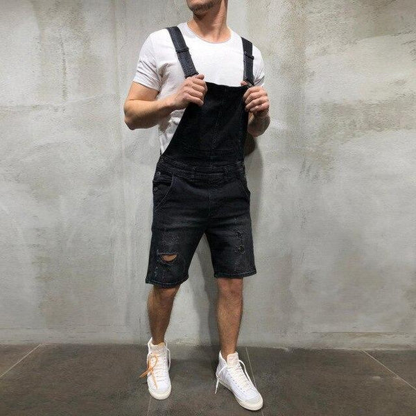Men's Summer Casual Hole Sling Slim Suspenders 2019 Fashion Denim Shorts Plus Size Knee Length Ripped Bib Shorts
