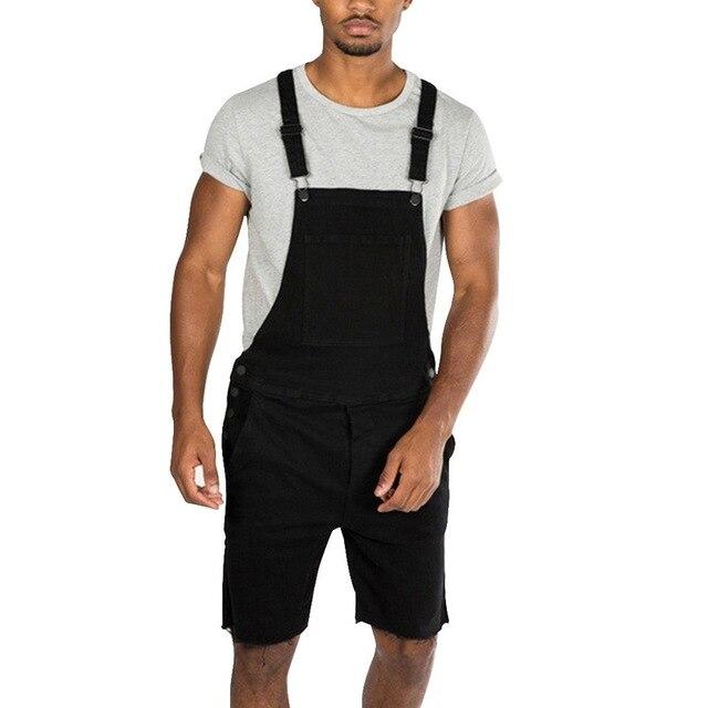 SHUJIN Summer Fashion Men Ripped Jeans Jumpsuits Shorts  Street Style Distressed Denim Bib Overalls Mens Casual Suspender Pant