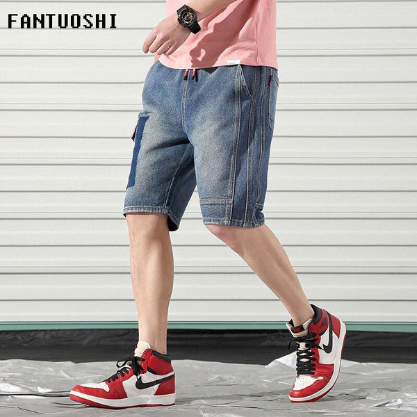 2019 Summer New Men's Denim Shorts Solid Fashion Straight Slim Elastic waist Cotton Blue Wash Ripped Jeans Male Brand Clothes