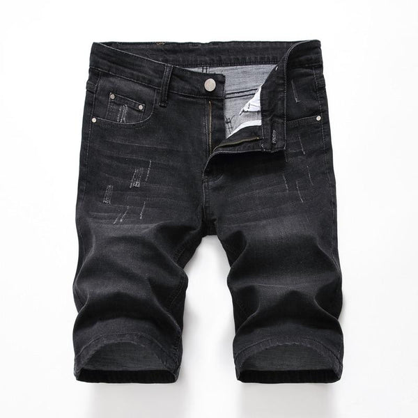 Summer Casual Shorts Men short Trousers Fashion Distressed Straight slim Denim Shorts Male Black ripped Jeans shorts knee length