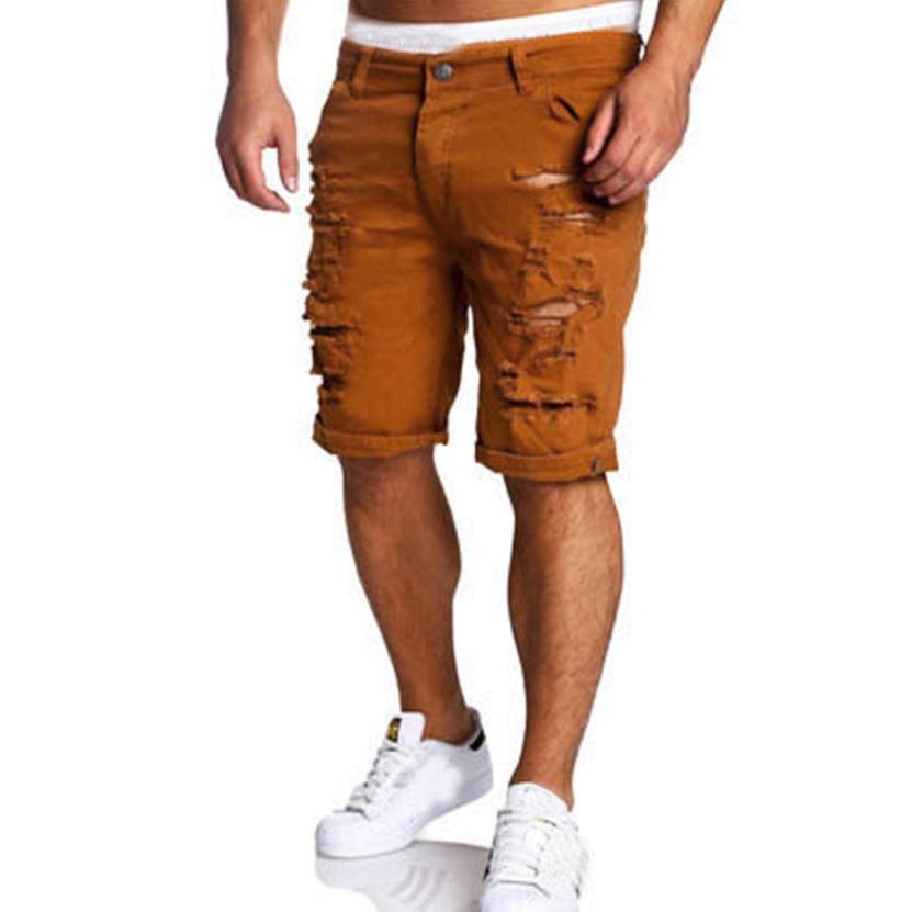 2018 Men's  Summer Fashion Casual  Straight  Loose Short Pants Beach Military Style Knee Length  Hole Ripped Pants 18JUNE21