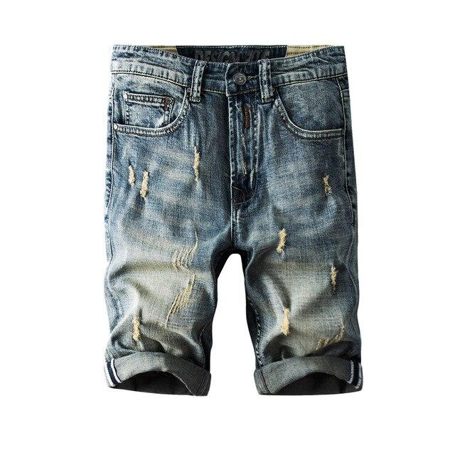 Mens Ripped Short Jeans Brand Clothing Summer 2019 New Slim Fit Broken Ripped Hole Denim Shorts Male Cowboys Knee Length Fashion