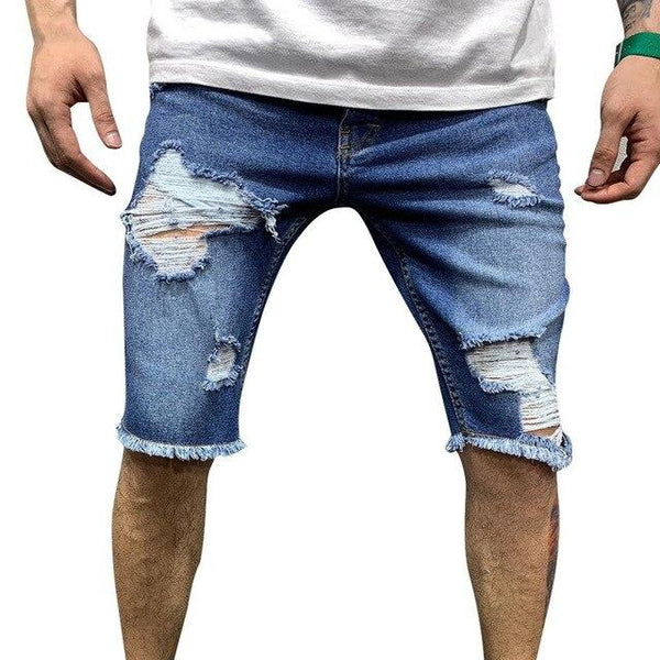 2019 Fashion Summer Men Hole Ripped Casual Zipper Short Jeans High Quality Elastic Slim Fit Breathable Denim Shorts Clothing