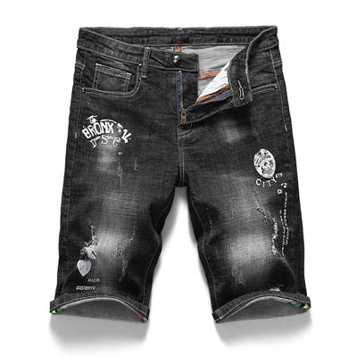 Men Loose Ripped Letter printed Casual Beach Bermuda Jeans Short male Cotton Holes Straight Summer Denim Brand Clothing shorts