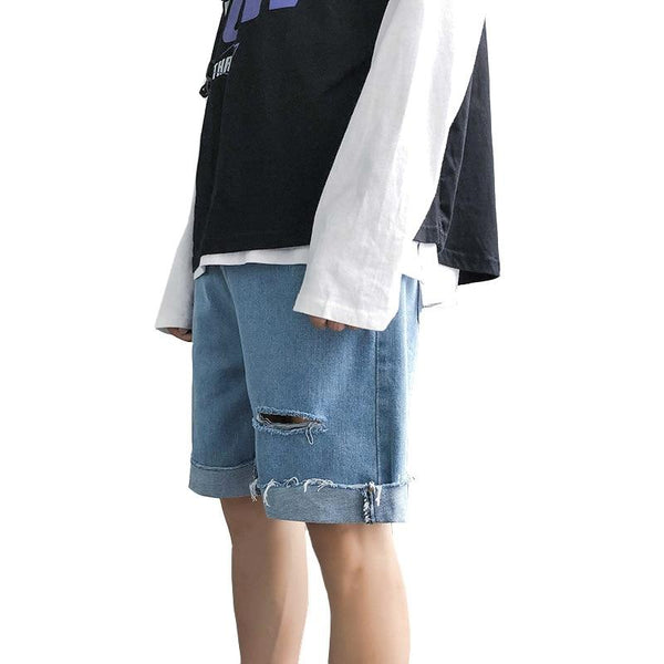 Summer Men Short Jeans Fashion Casual Hole Streetwear Blue Mens Denim Long Shorts Male Ripped Jeans Shorts for Men