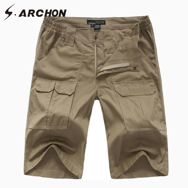 S.ARCHON Summer Casual Cotton Elastic Waterproof Military Cargo Shorts Men Rip Stop Breathable Multi Pockets Army Tactical Short