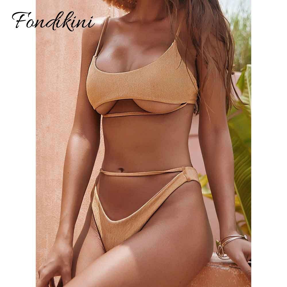 Hollow Out Bikini Bandage Swimsuit Two Piece Swimwear Beach Women Biquini Bathing Swiming Sexy Solid Hot 2020 High Waist Summer