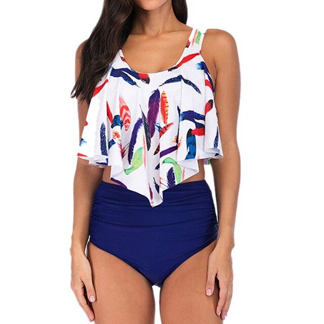 2019 high waist bikini two piece swimsuit sleeveless swimming suit for women ruched print tankini top costume da bagno donna