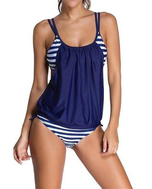 Retro Striped Tankini Top plus size Swimwear Female  Two Peice Swimsuit Women Bathing Shorts Biquini Bikini Badpakken Vrouwen