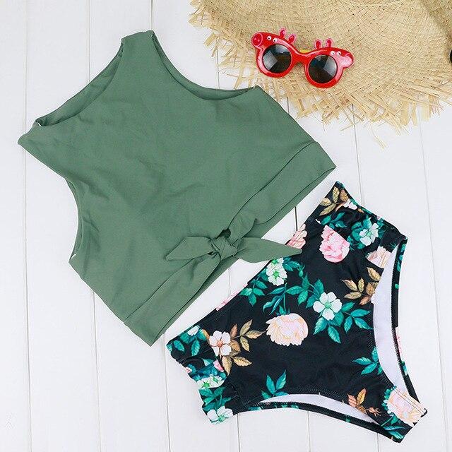 Blesskiss High Waist Swimsuit Women 2019 2 Two Piece Crop Top Tankini Set Swimwear Push Up Leopard Bathing Suit Swimming Suit