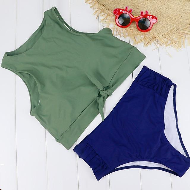 Blesskiss High Waist Swimsuit Women 2019 2 Two Piece Crop Top Tankini Set Swimwear Push Up Leopard Bathing Suit Swimming Suit
