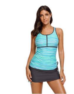 Two Piece Swimsuit For Women Stripe Mesh Racherback Tankini Top And Lace-up Bikini Bottoms Swimwear Biquinis Kasuotang panlangoy