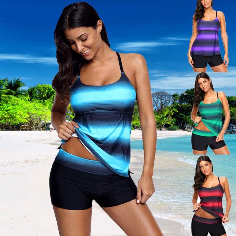 Women Fashion Halter Swimwear Two Pieces Bathing Suit Block Print Tankini Top Swimsuit Female Swim Suit Swimming Suit For women