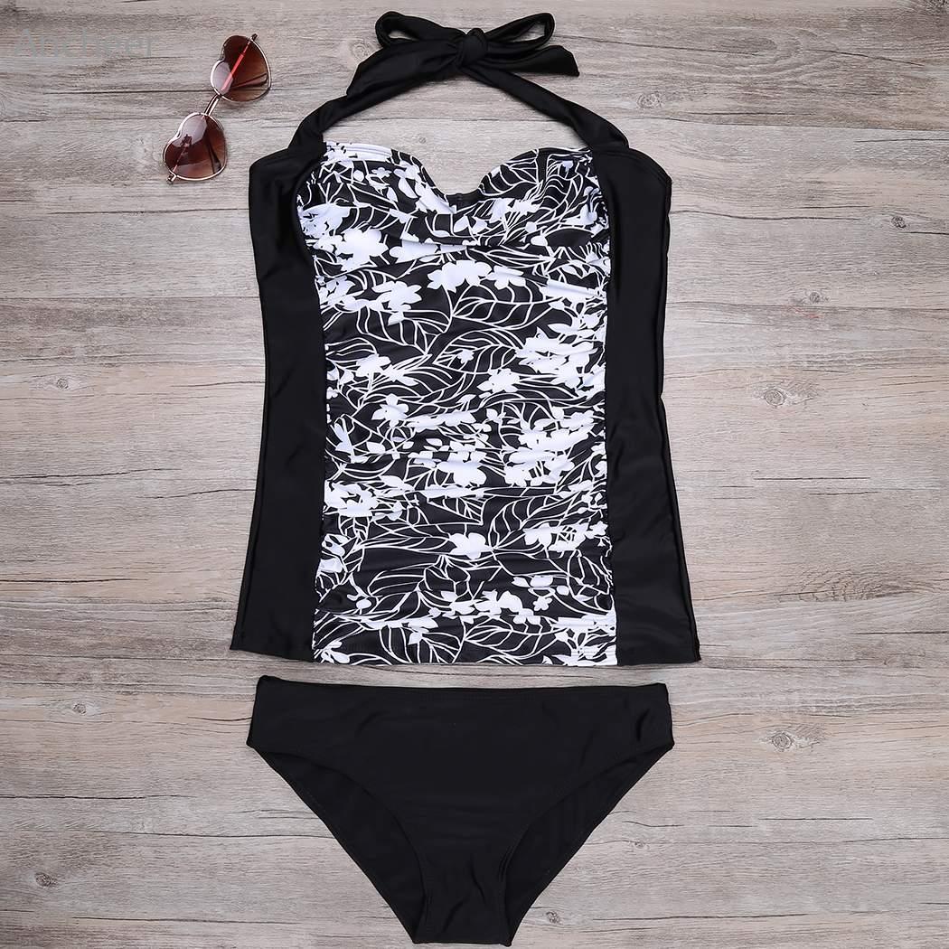 New Brand Women's Swimsuit Printed Tankini Top and Solid Brief Halter Swimwear Women Sexy Bikini Set Swim Suit