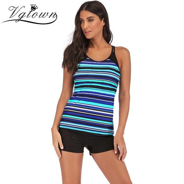2019 New Sexy Retro Stripe Print Tankini Top Swimwear Women Plus size 6XL Swimsuit Push up Female High Neck Bathing Suit Bikini