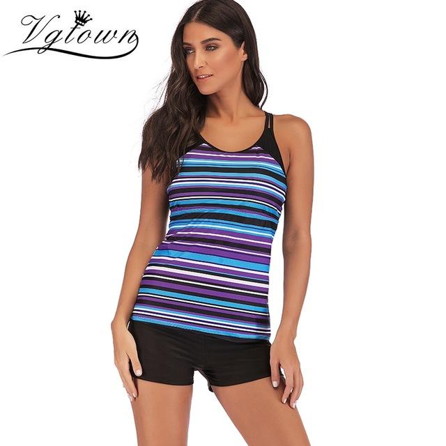 2019 New Sexy Retro Stripe Print Tankini Top Swimwear Women Plus size 6XL Swimsuit Push up Female High Neck Bathing Suit Bikini