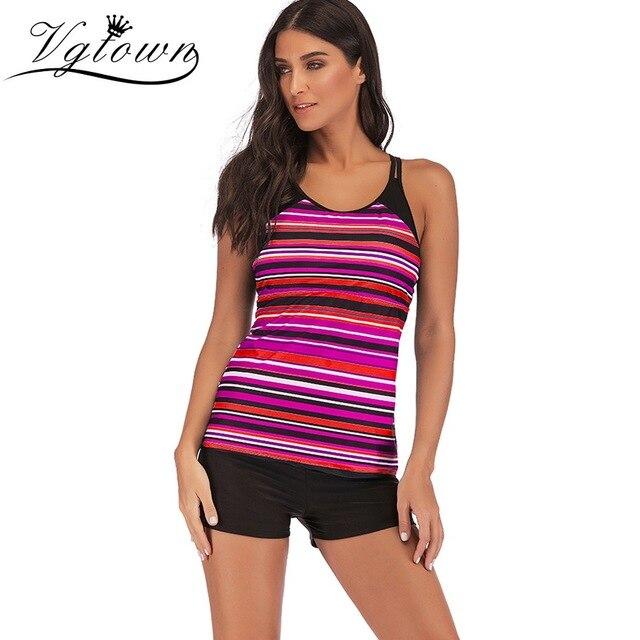 2019 New Sexy Retro Stripe Print Tankini Top Swimwear Women Plus size 6XL Swimsuit Push up Female High Neck Bathing Suit Bikini