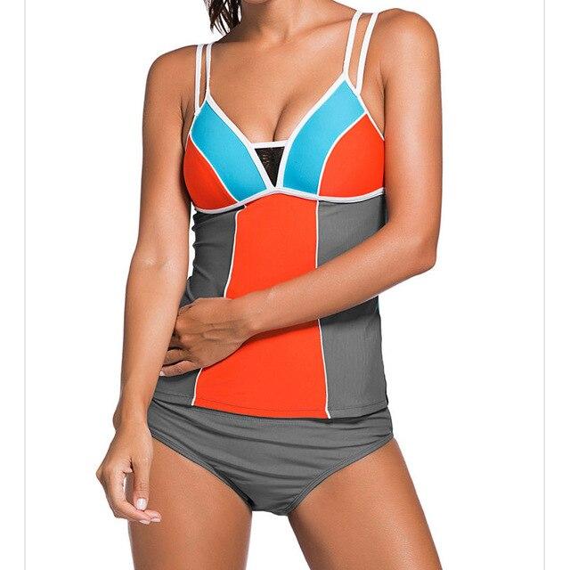 2018 Sexy Women Summer Beach Swimwear Swimsuit Color Block Two Pieces Sets 2 pcs Bikini Bottom with Tankini Tops 41961
