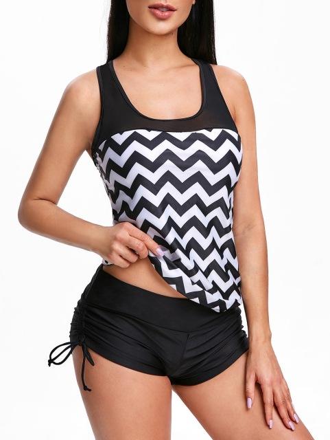 Women's Zigzag Tankini Cinched Boyshort Bottom Tankini Top Plus Size Swimsuits  Bathing Suit Classical Swimwear Round Collar