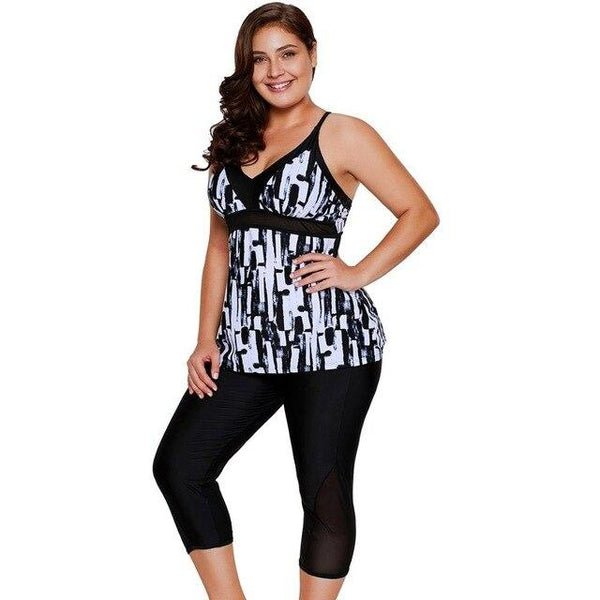 Plus Size Swimwear Women Print Tankini Top And Sport cropped Pants Fitness Two-Piece Beach Wear Bathing Suits