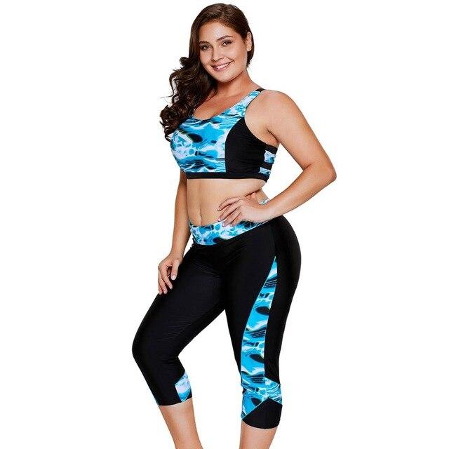 Plus Size Swimwear Women Print Tankini Top And Sport cropped Pants Fitness Two-Piece Beach Wear Bathing Suits