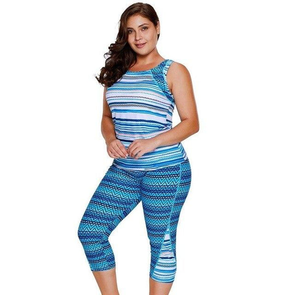 Plus Size Swimwear Women Print Tankini Top And Sport cropped Pants Fitness Two-Piece Beach Wear Bathing Suits