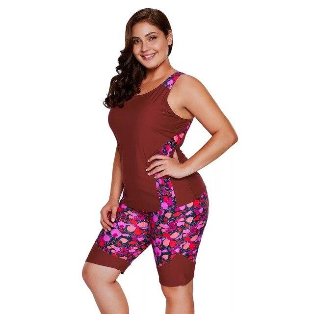 Plus Size Swimwear Women Print Tankini Top And Sport cropped Pants Fitness Two-Piece Beach Wear Bathing Suits