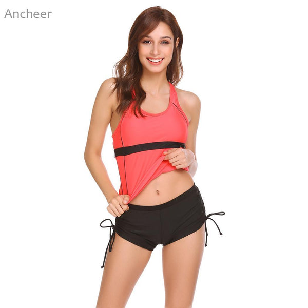 Women's Swimsuits Racerback Stretchy Women Swimwear Padded Swimsuit Two Piece Tankini Top Sets