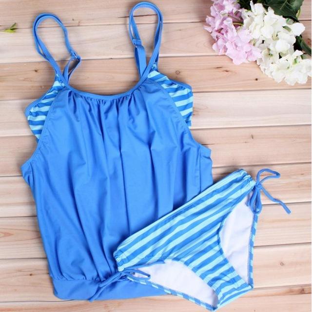 Summer Beach Girls Swimwear Stripes Tankini Swimsuits Women Soft Polyester Tankini Top Bathing Suit Swimsuit Beachwear